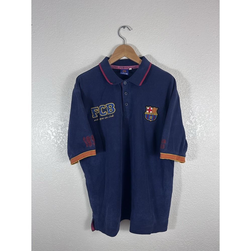 Mens XXL Barcelona FCB Polo Embroidered Barca Crest Shirt Soccer Football